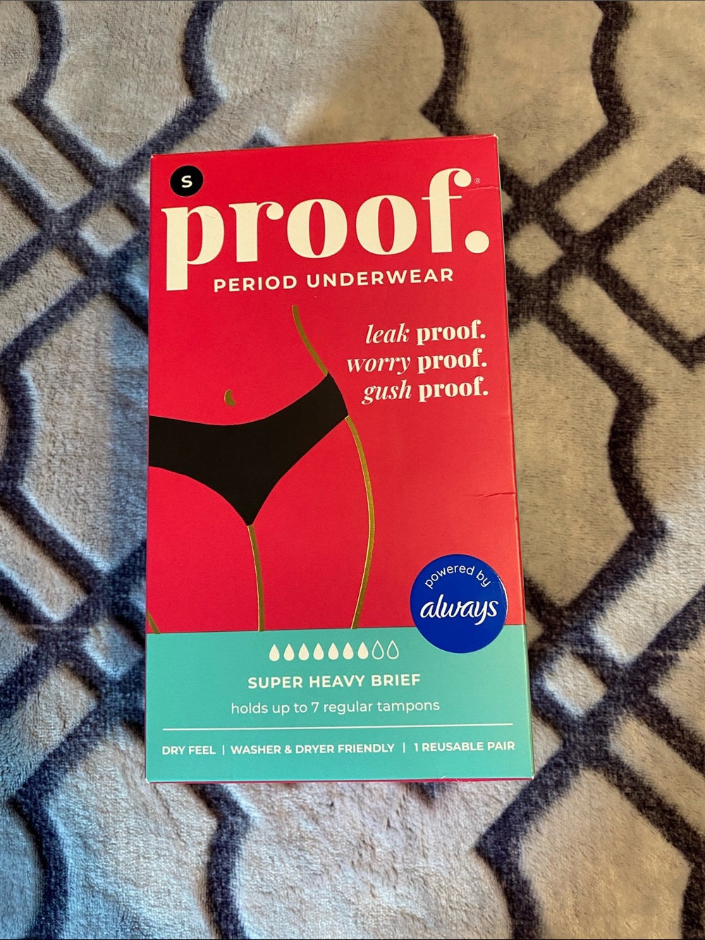 NIB Proof by Always brand Period Underwear.Super Heavy Brief - in black Sz small